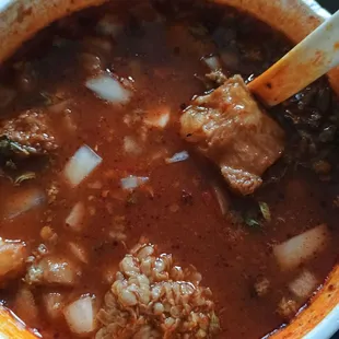 Menudo after adding the garnish. Delicious.