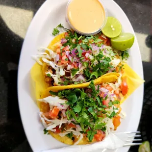 Shrimp tacos were grilled and very delicious!