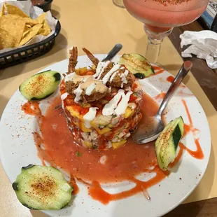 Torre de Mango with a watermelon margarita!