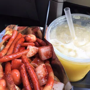 Tostiloco and agua de mango