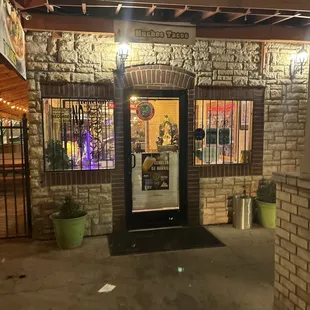 the entrance to a restaurant