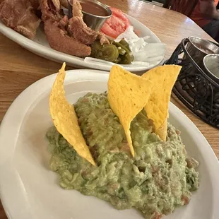 Guacamole and chicharrones.