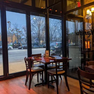 a view of a street through a window