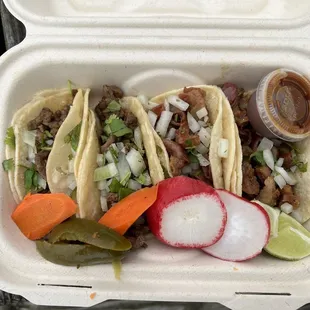 Carne asada and tripas tacos