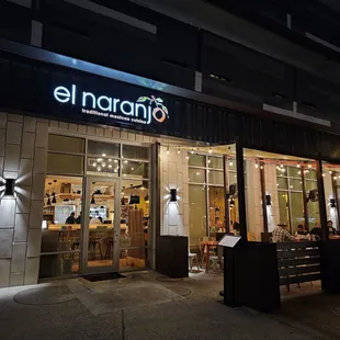 Nighttime view of storefront