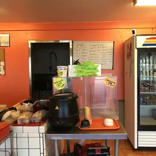 a counter with food items