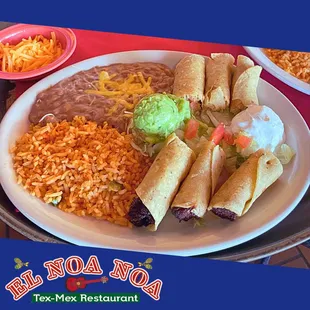 Chicken Taquitos Served with rice &amp; beans