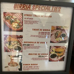 Birria menu