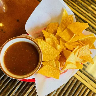 complimentary chips and spicy salsa