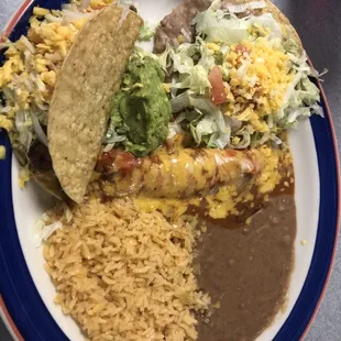 #26 El Nopalite Special chicken enchilada beef taco and bean chalupa