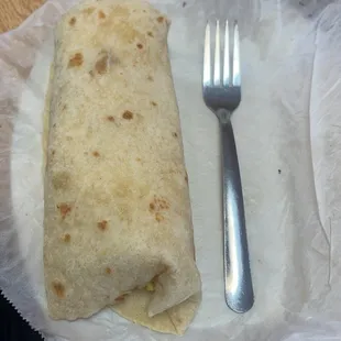 Bacon and Egg Burrito. It was huge breakfast the are very big!