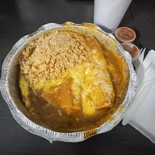 Cheese enchilada with rice and beans