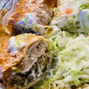 Cut open chicken chimichanga