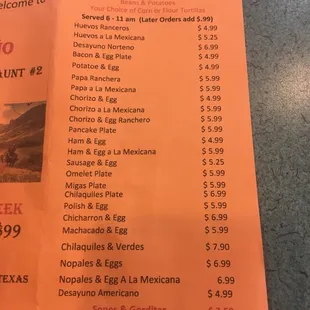 a menu for a mexican restaurant