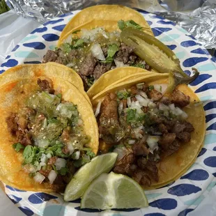 Al pastor and carne asada tacos