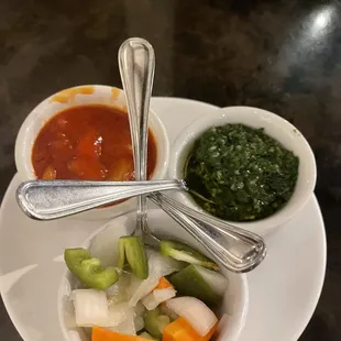 Chimichurri, picked veggies and tomato salsa