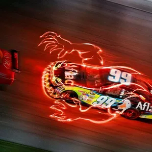 a racing car with a neon tail