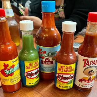 a variety of hot sauces