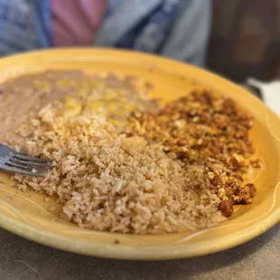 Chorizo and eggs plate - comes with rice and beans