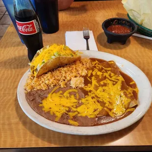 Two enchiladas and a taco