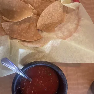 Salsa and Tortilla chips.
