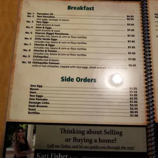 Breakfast menu