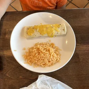 Kids bean and cheese burrito! Kids eat free kids meals on Tuesdays after 3PM!