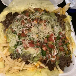 Carne asada fries with added pico