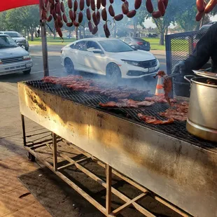 Chorizo and ribs cooking