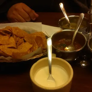 plenty of chips and dip? The white one is crema you have to ask for it in Spanish it is a secret.