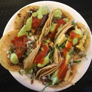 Tripas, Cabeza and Pastor. 2 of each.  Cabeza was my favorite and tripas was delicious crunchy.