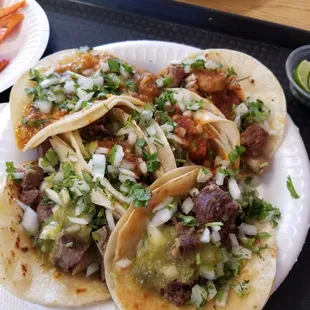 In no particular order: chicharron, tripas, lengua, cabeza, pastor, carne asada