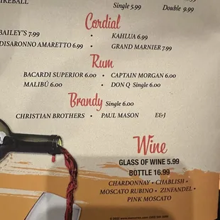 a menu for a wine tasting