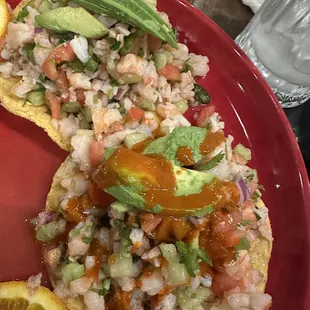 This plate is called tostadas de ceviche. I would recommend if you like something simple and authentic. 8/10