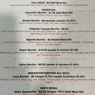 a menu for a restaurant