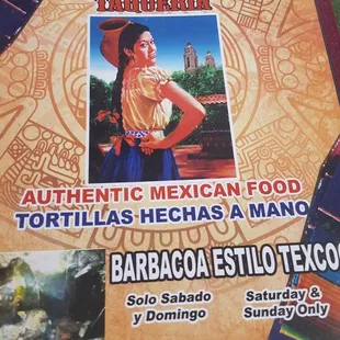 Cover of the menu declares authenticity and handmade tortillas!