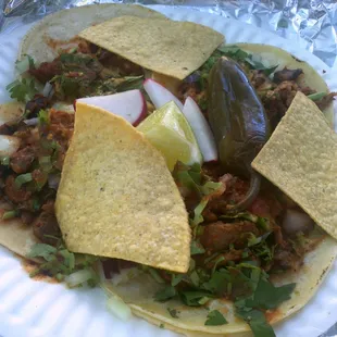 The size of the tacos against a standard tortilla chip.