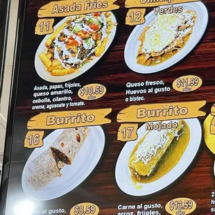 menu, burritos and wraps
