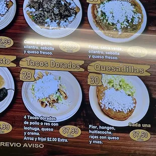 menu, tacos