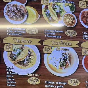 tacos, menu