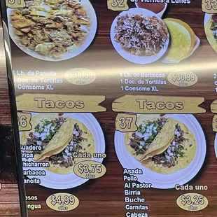 tacos, menu