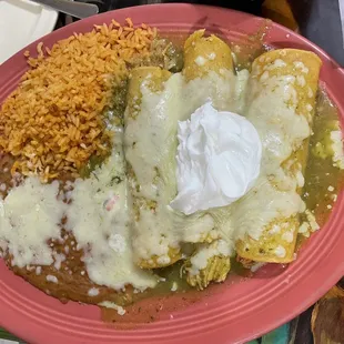 Enchiladas Chicken Suizas in green sauce