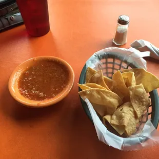 Watery salsa and like 3 chips