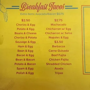 the breakfast menu