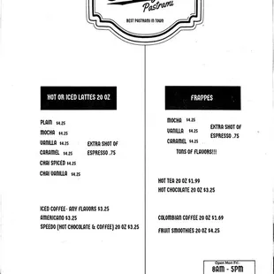 Back page of their take-out menu