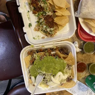 Nachos and chicken tacos.