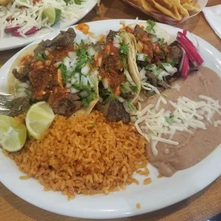 3 Tacos with Rice and Beans