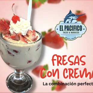 a dessert with strawberries and whipped cream