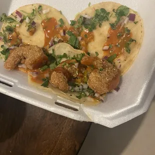My three shrimp tacos