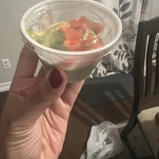 Guacamole and chips portions.